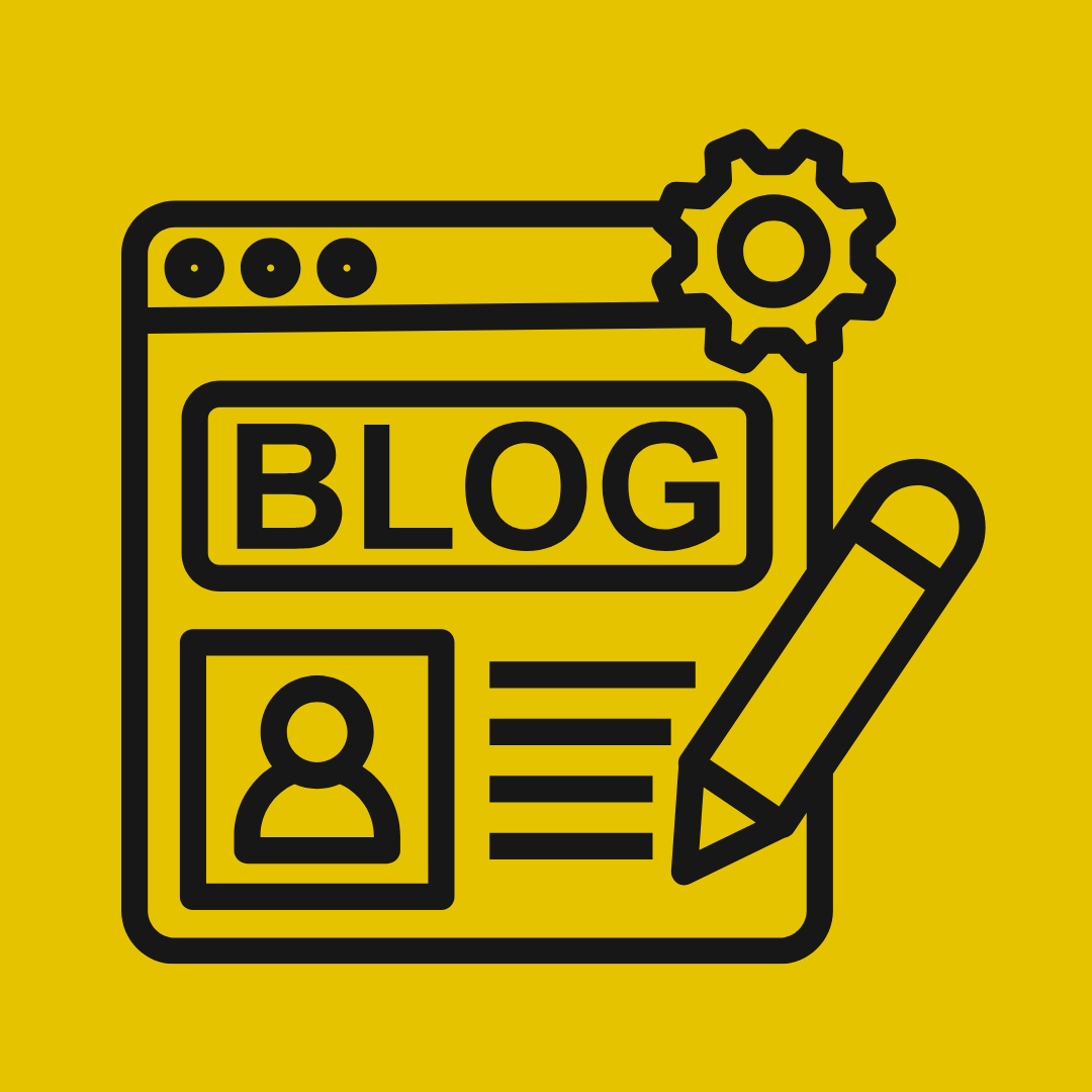 Icon of a black blog outline on a yellow background