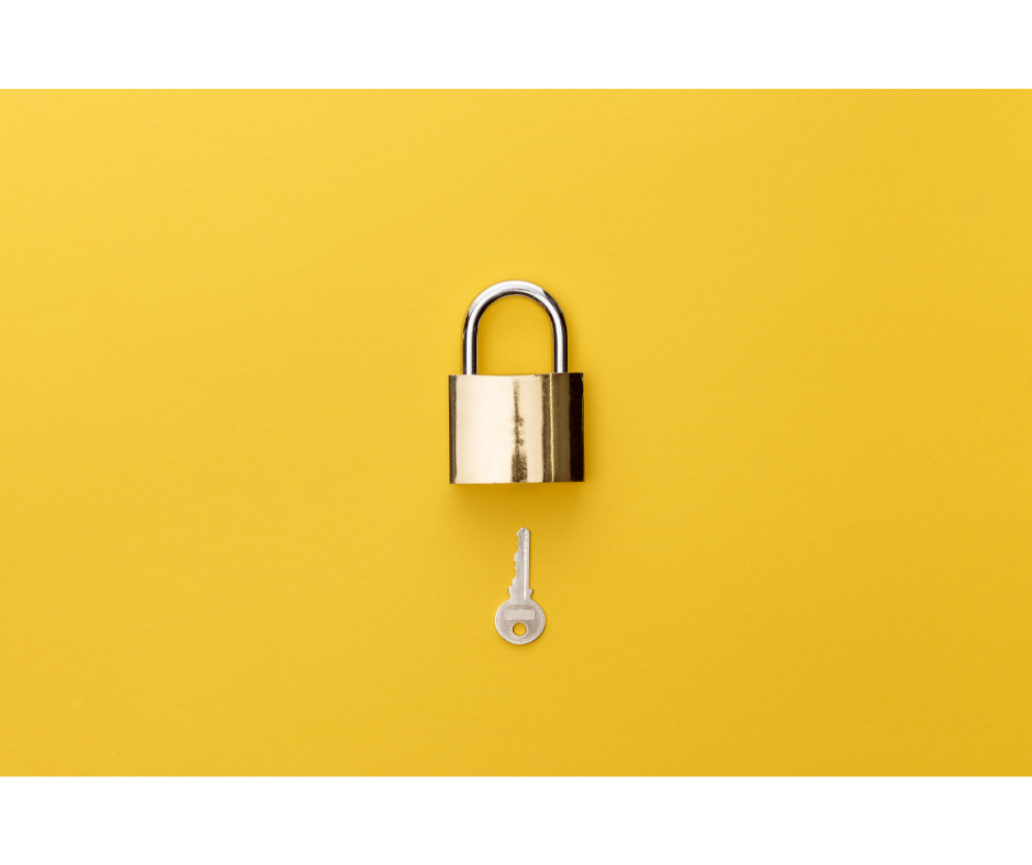 A padlock and a key on a yellow background.