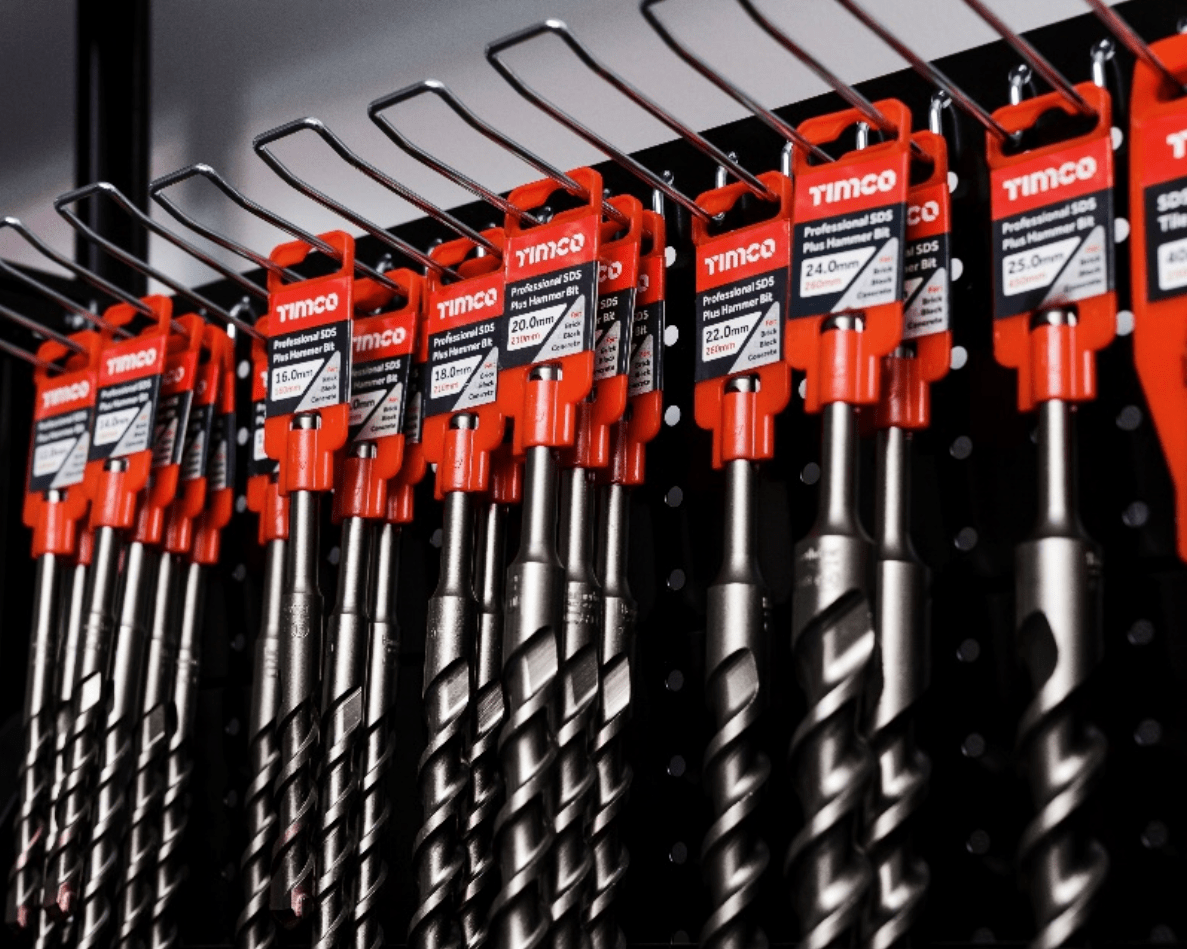 TIMCO drill heads on a shelf.