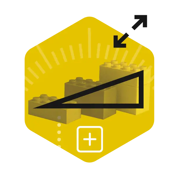 A yellow hexagon with tiered Lego building blogs layered upon it