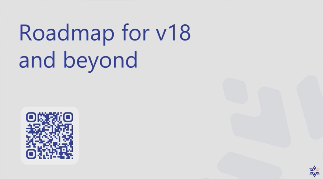 Umbraco Winter Keynote slide with the sentence "Roadmap for v18 and beyond" featured on it