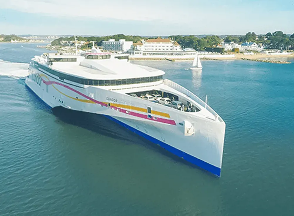 A Condor Ferries passenger ferry approaching the harbour