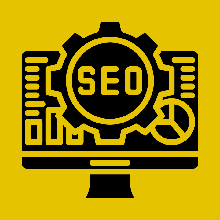 A black Technical SEO icon on a yellow background