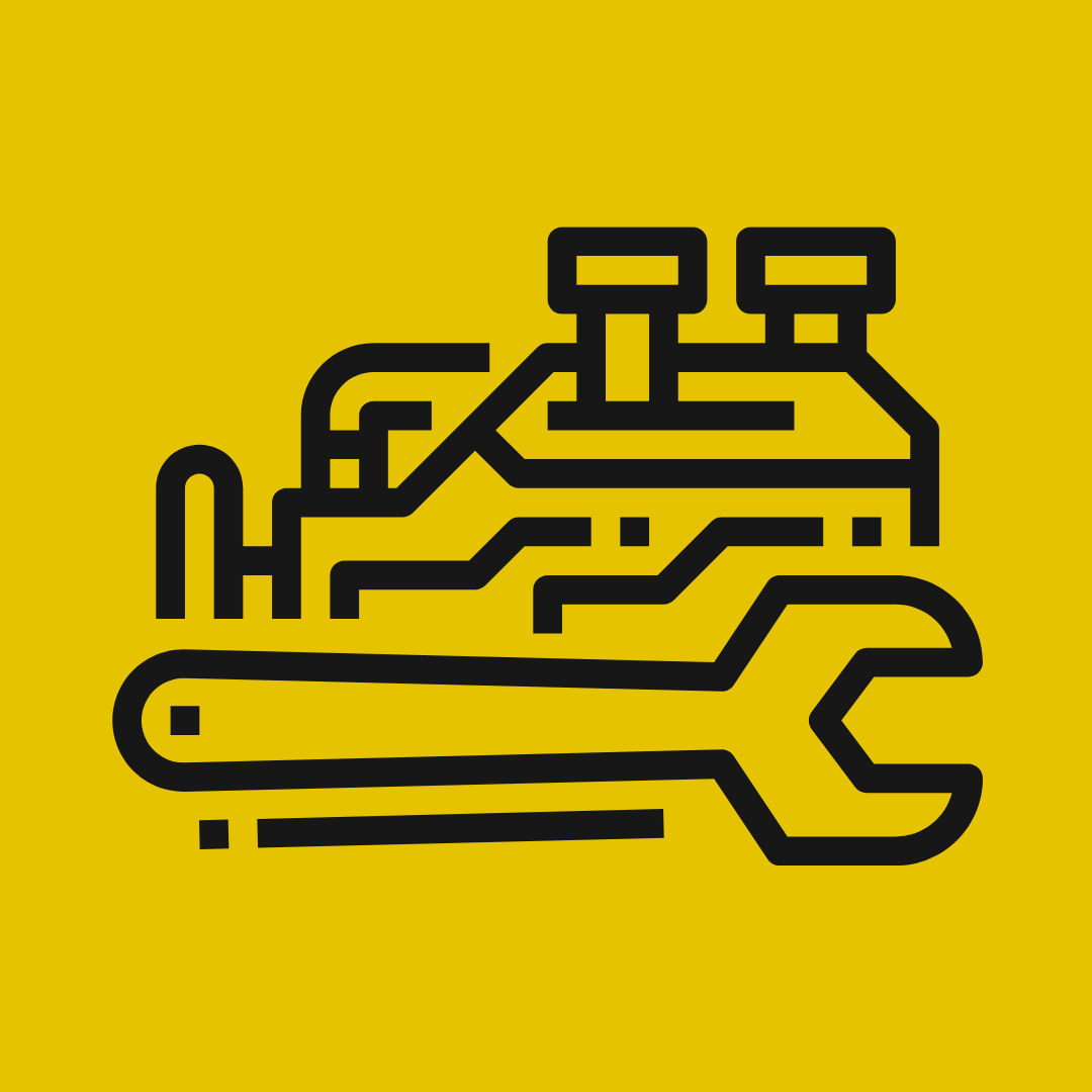 Icon of a car engine with a spanner underneath it