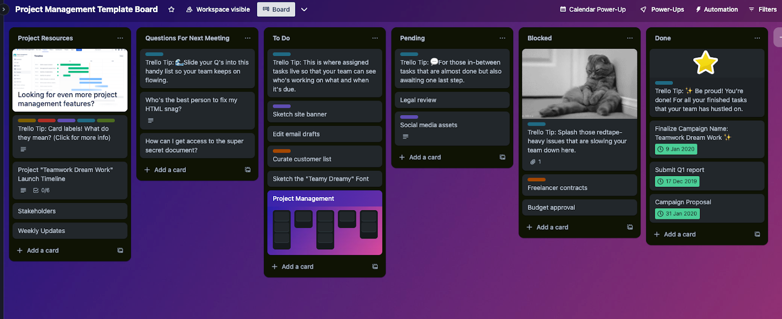An example of a Trello dashboard.