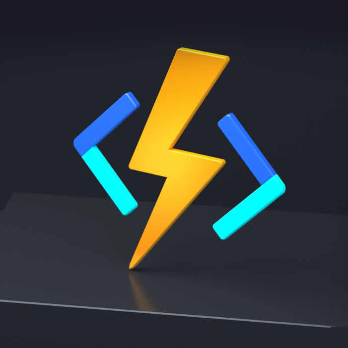 A 3D model of a lightning bolt encompassed by two code brackets like so, < lightning bold >