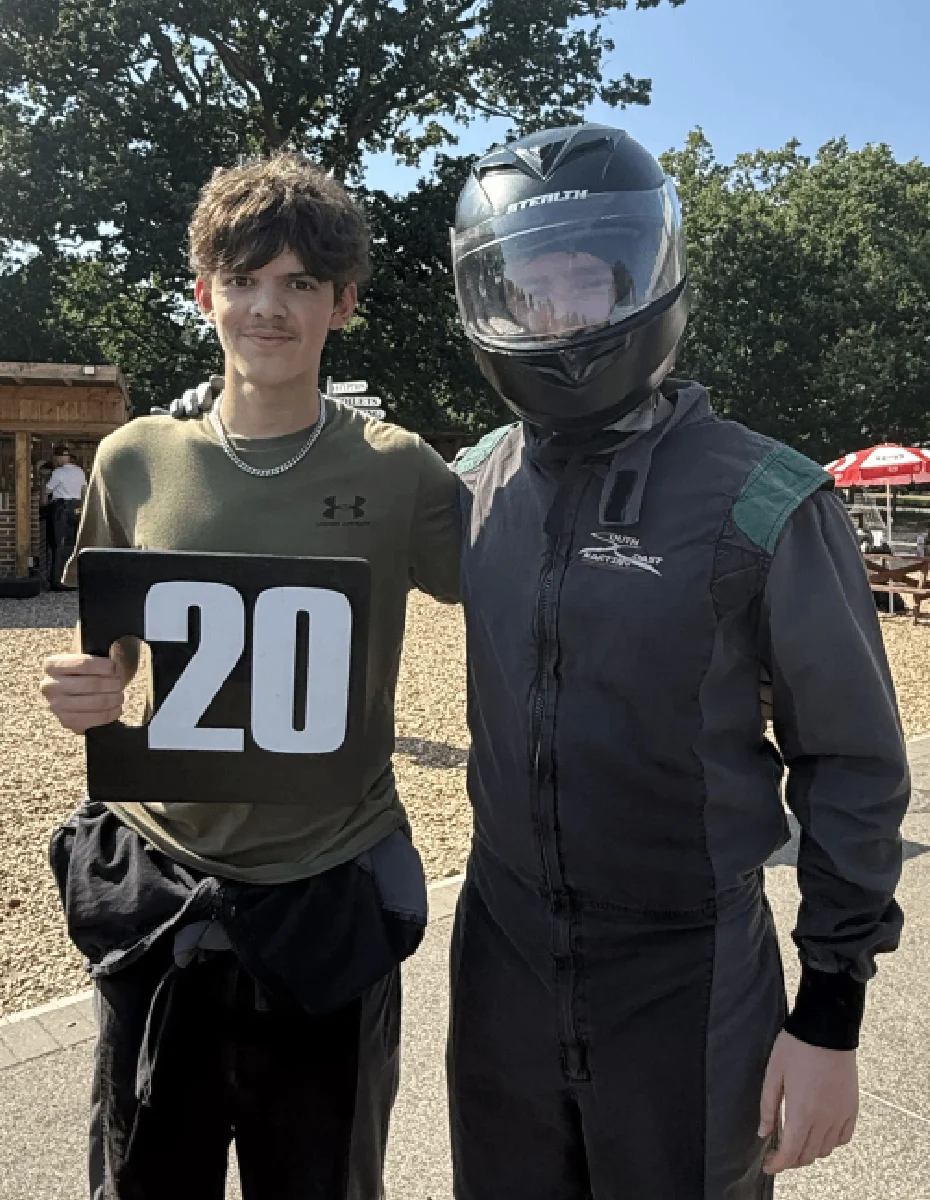 Two members of Cold Banana’s Agency Grand Prix team before a race