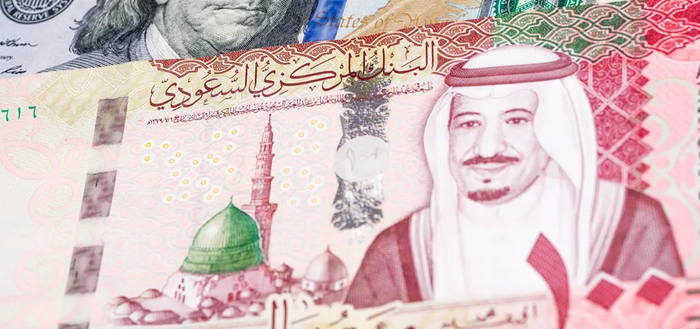 A detail of Saudi riyal banknotes