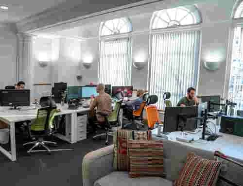 Staff working in the Cold Banana office.