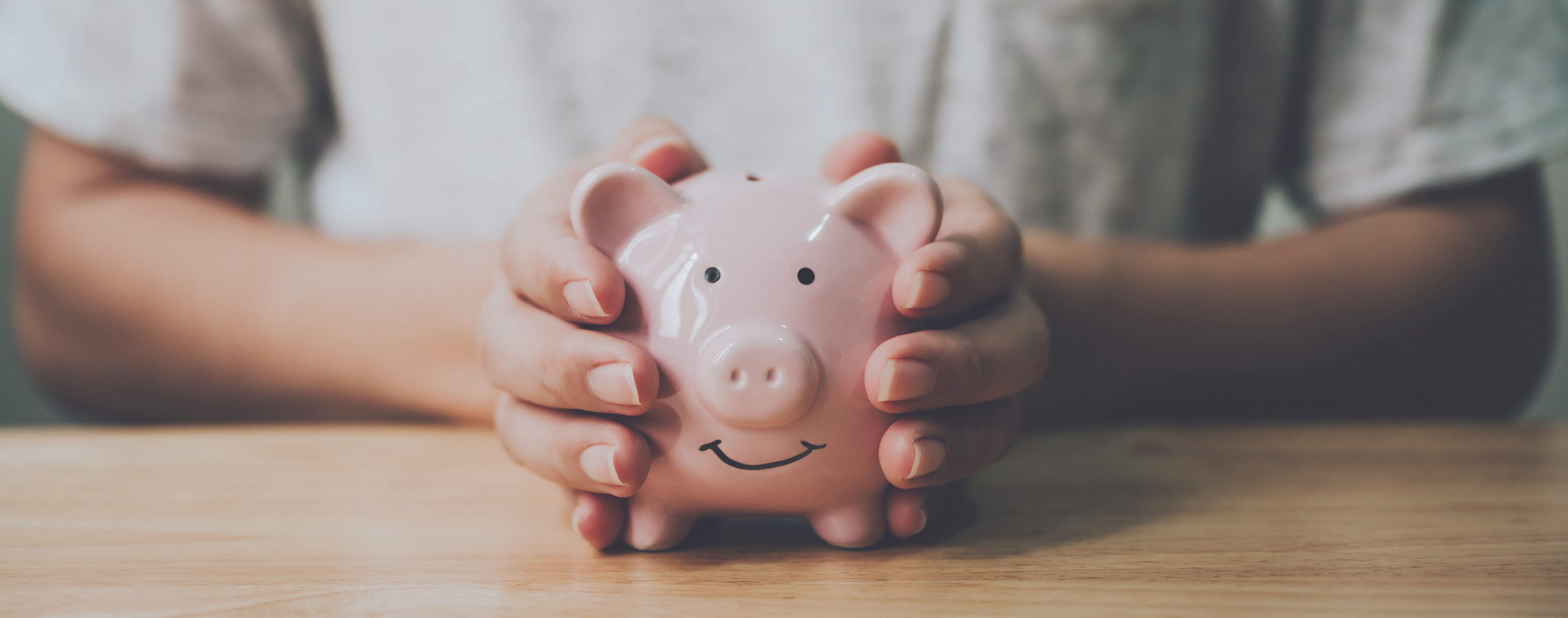 A person holding a piggybank with two hands.