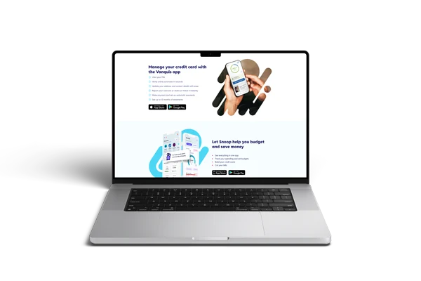 The Vanquis website displayed on a laptop