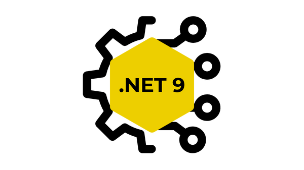 A light yellow hexagon with the word ".NET 9" centred within it.